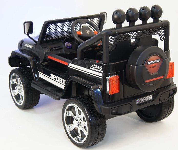 Детский электромобиль RiverToys Jeep 4WD T008TT (черный) двухместный полноприводный - фото3