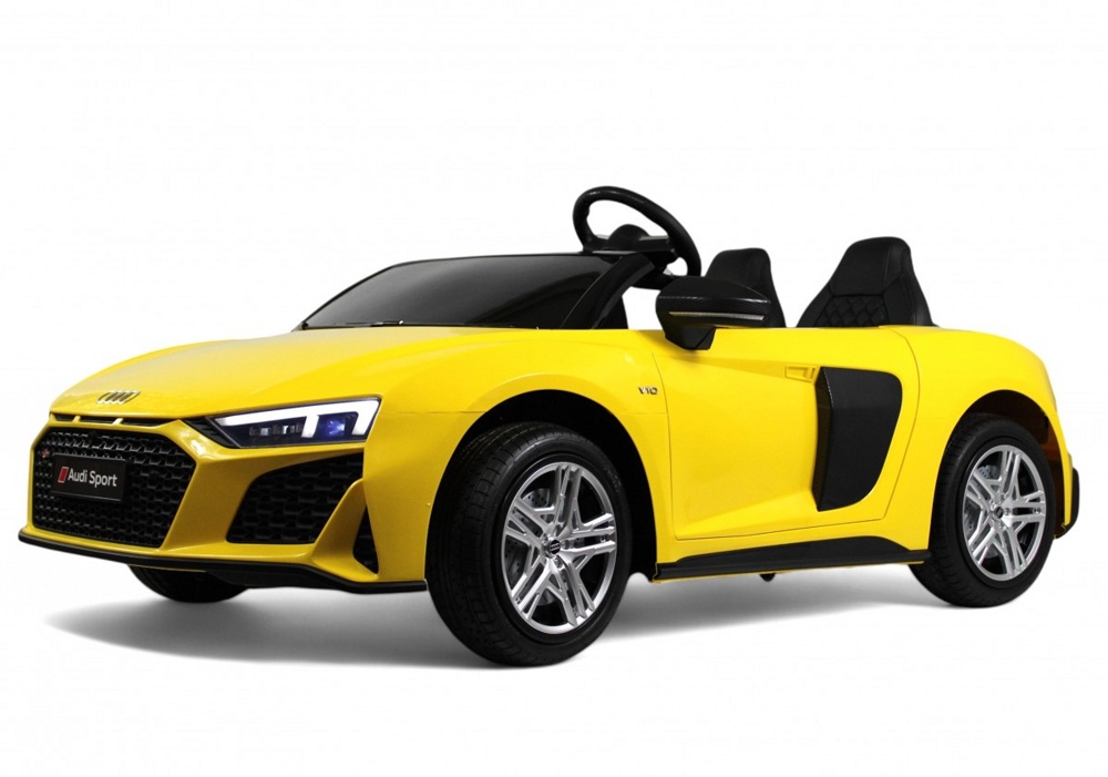 Детский электромобиль RiverToys Audi R8 M333MM (жёлтый) Лицензионная модель Двухместный До 100 кг. Скорость до 14 км/ч