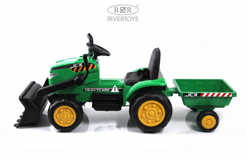 Детский электромобиль RiverToys Трактор-погрузчик с прицепом P222PP (зеленый) с пультом - фото4