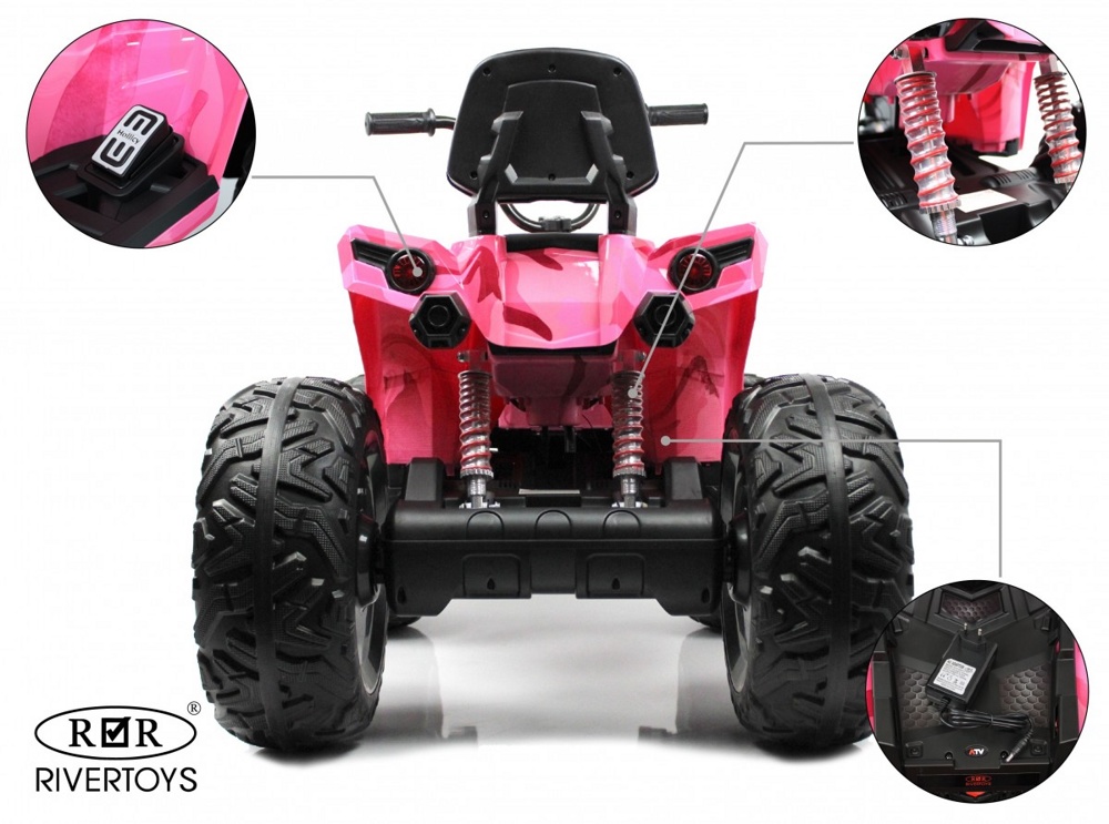 Детский квадроцикл RiverToys A111AA 4WD (розовый камуфляж) Полноприводный - фото6