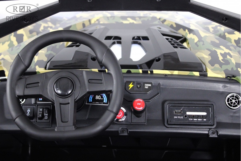 Детский электромобиль RiverToys A707AA LUX NEW 4WD (зеленый камуфляж) Двухместный Полноприводный фото-5