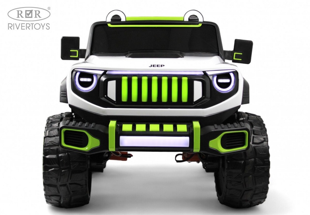 Детский электромобиль RiverToys E007EE (бело-зеленый) Полноприводный Jeep Rubicon - фото4