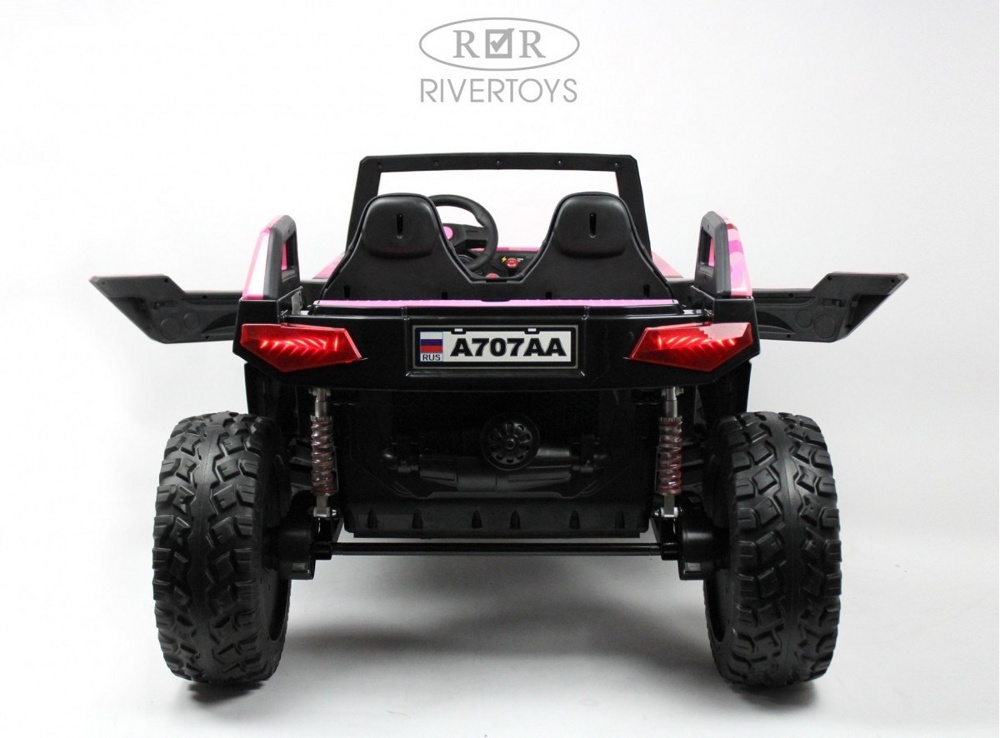 Детский электромобиль RiverToys A707AA LUX 4WD (розовый камуфляж) Кондиционер двухместный полноприводный скорость 16 км/ч - фото6