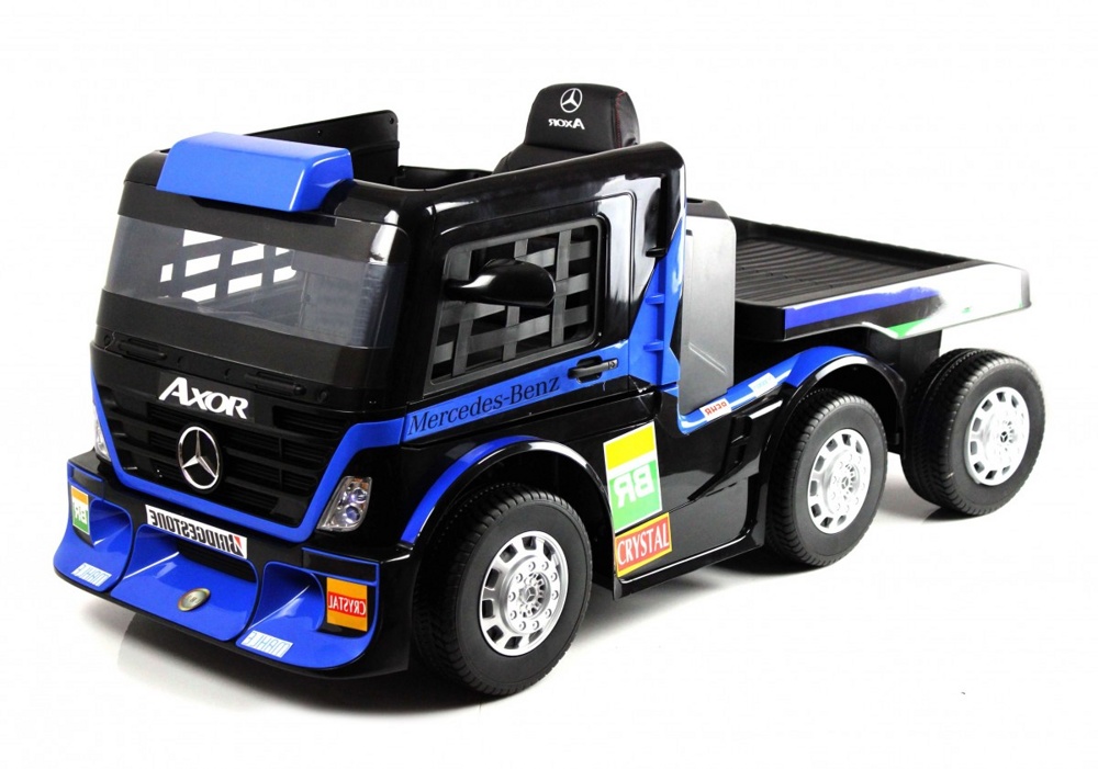 Детский электромобиль RiverToys Mercedes-Benz Axor с прицепом H777HH (темно-синий) Лицензия с пультом