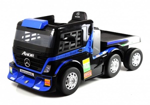 Детский электромобиль RiverToys Mercedes-Benz Axor с прицепом H777HH (темно-синий) Лицензия с пультом - фото