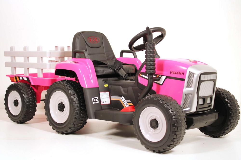 Детский электромобиль RiverToys H444HH (розовый) трактор с прицепом и пультом