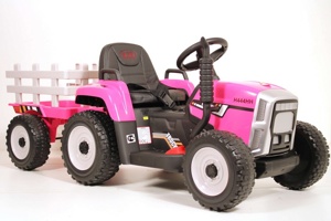 Детский электромобиль RiverToys H444HH (розовый) трактор с прицепом и пультом - фото