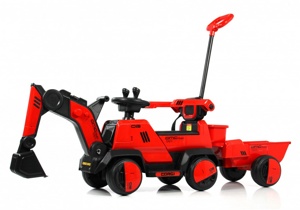 Детский электромобиль RiverToys K009AM (красный) Трактор с ковшом, родительской поворотной ручкой - фото